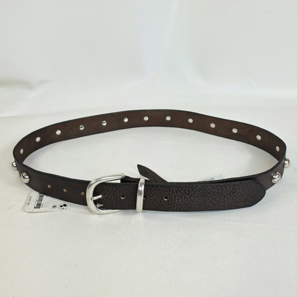 Free People Rhodes Stud Belt Brown Silver Studs Size M/L NWT 100% Leather - Picture 3 of 10